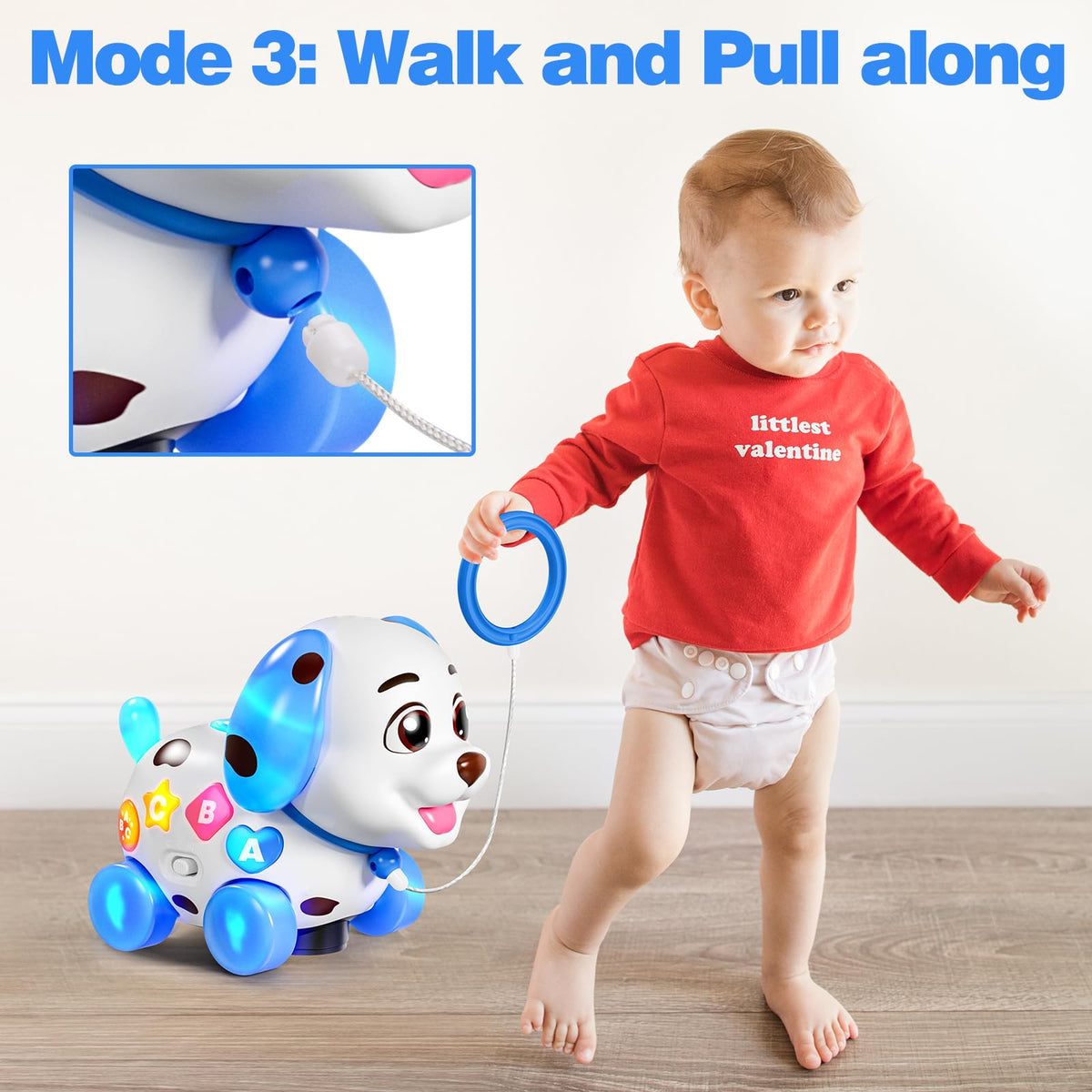 HumorPlay musical puppy toy in walking mode helps toddlers balance indoors