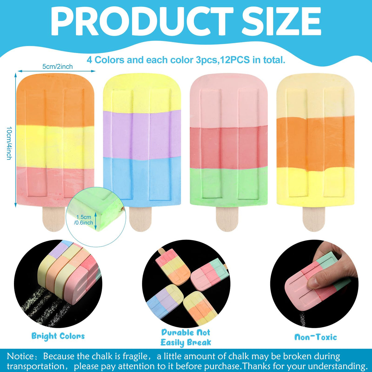 Humyoun colorful ice cream chalks provide low-dust creativity on sidewalks and driveways.
