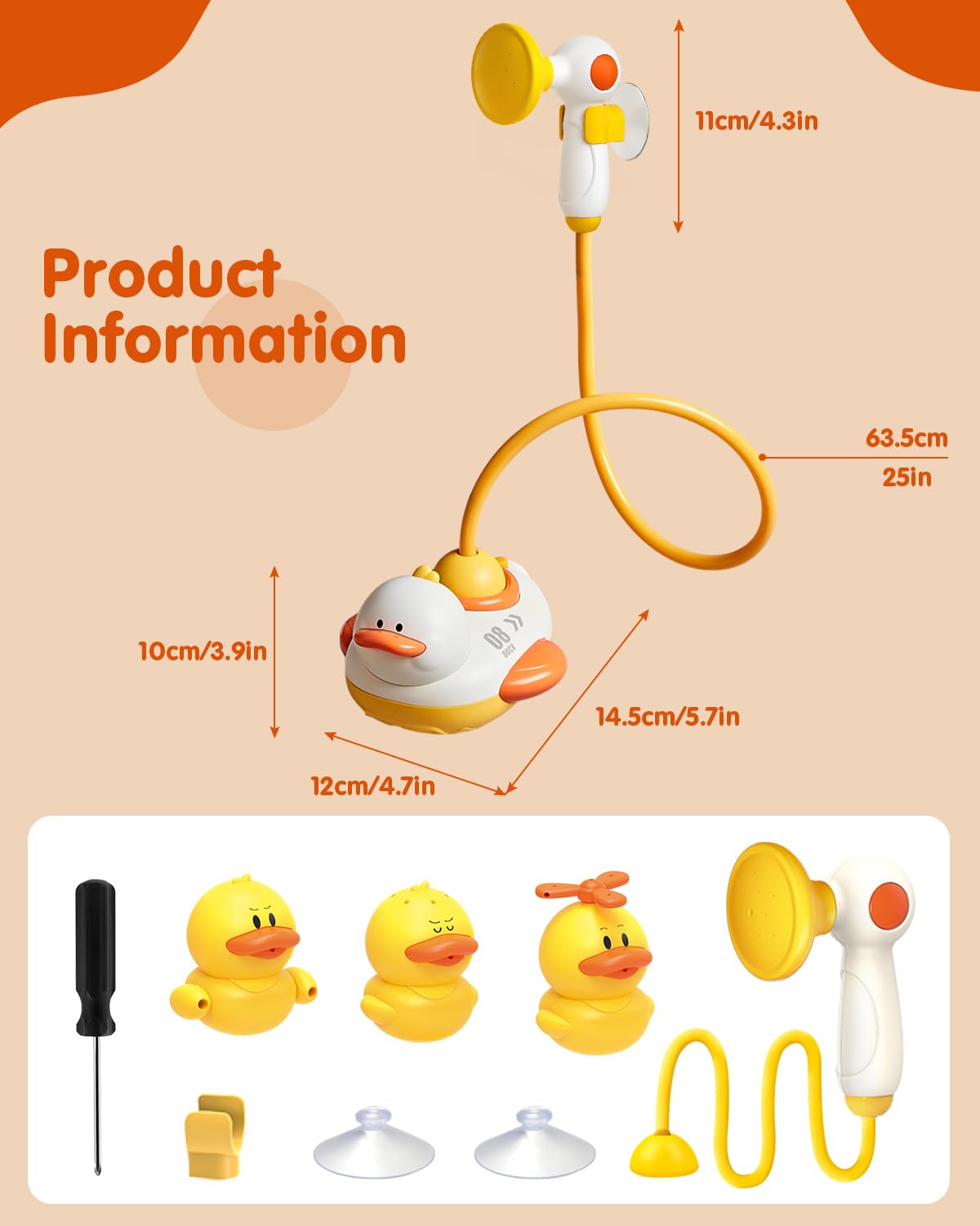 Humzo Duckie Bath Head invites imaginative play with the duck toys.