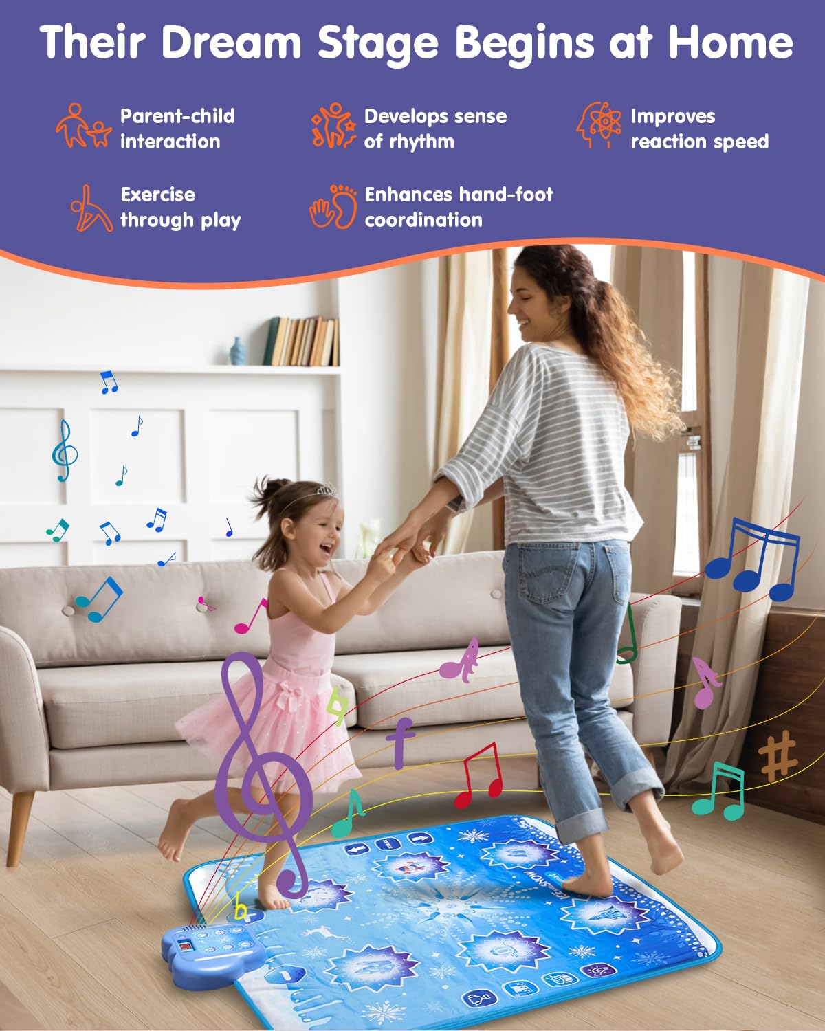 Humzo Frozen Dance Mat non-slip bottom keeps kids safe during routines.