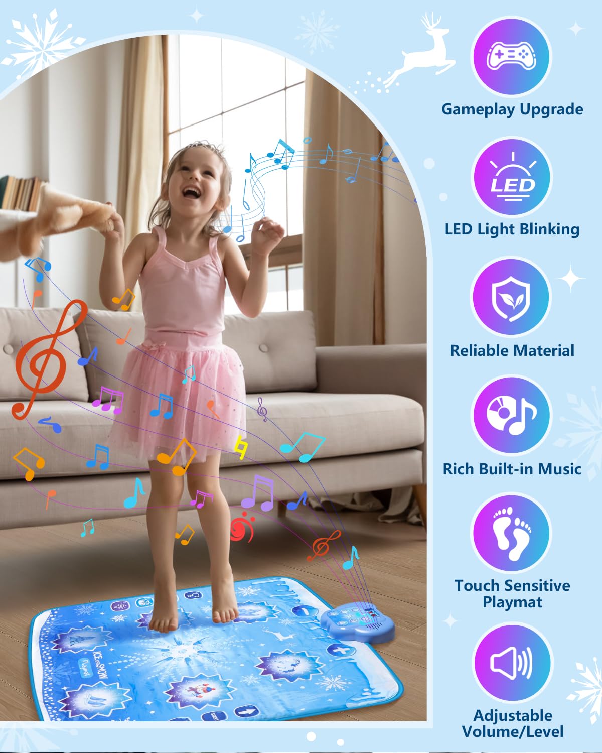 Humzo Frozen Dance Mat volume control for comfortable listening in any room.