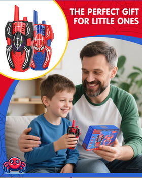 Humzo Spider Hero walkie 2-pack in gift box, ideal for birthdays.