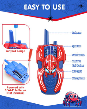 Humzo Spider Hero walkie, drop-resistant ABS design for durable play.