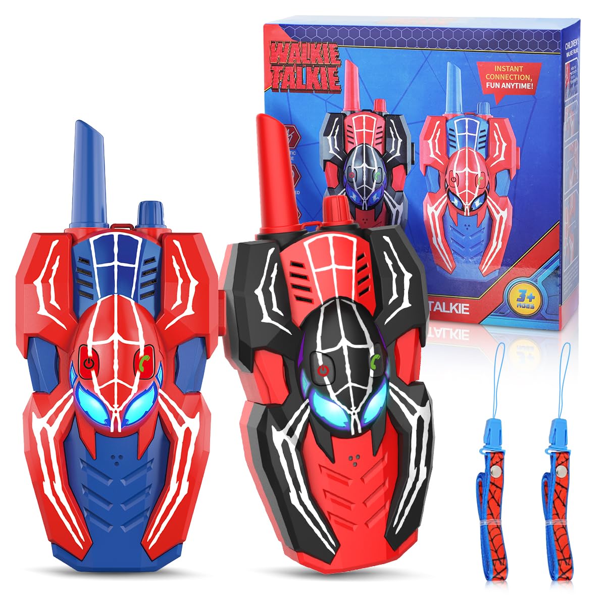 Humzo Spider Hero walkie front view, kid-friendly grip for easy indoor play.