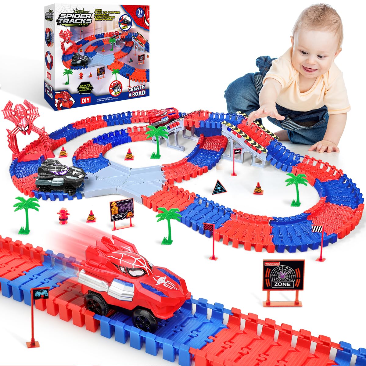 Humzo Spider Tracks box set with two cars and 212 track pieces ready for play