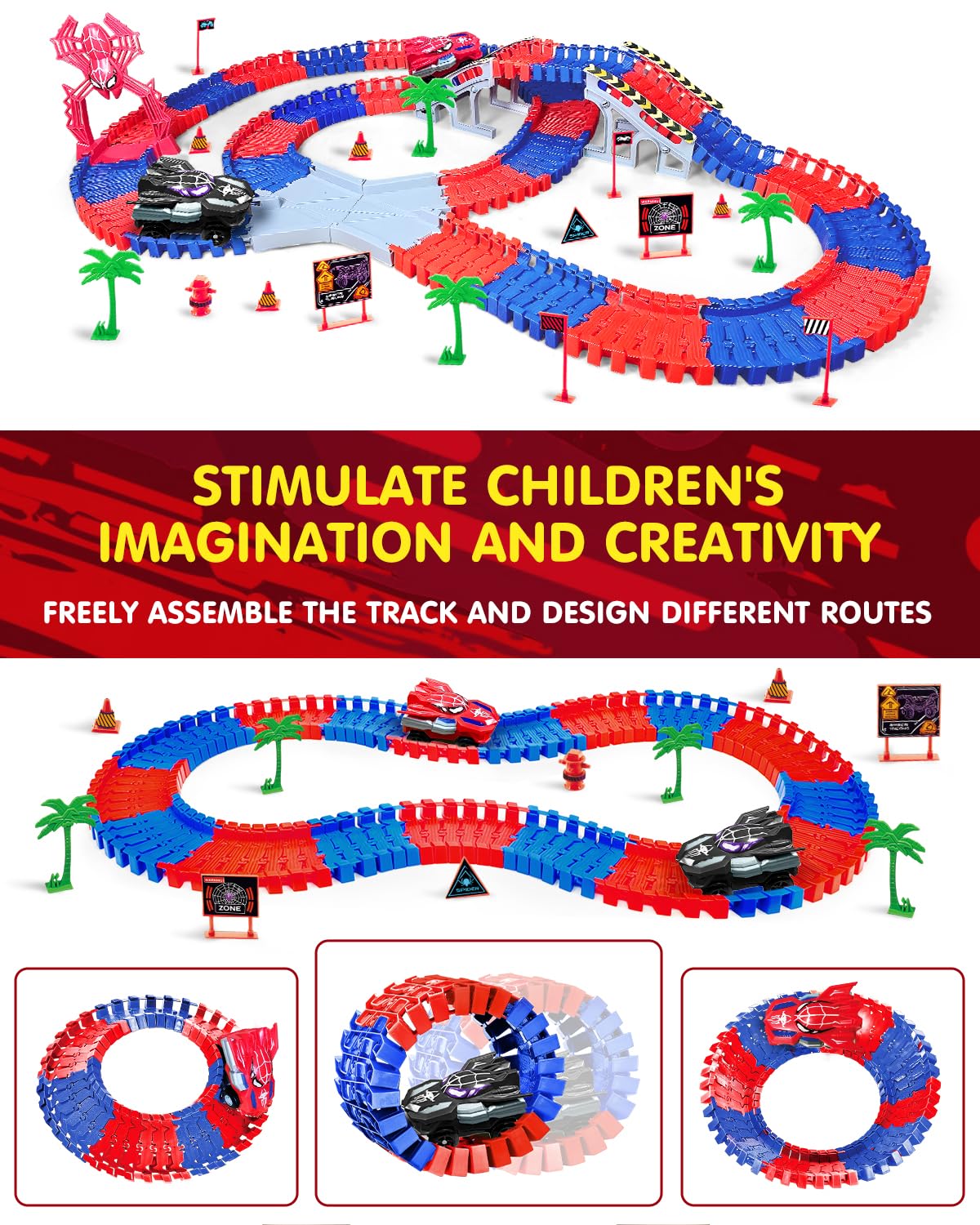 Humzo Spider Cars close-up on a curved track showing speed and grip