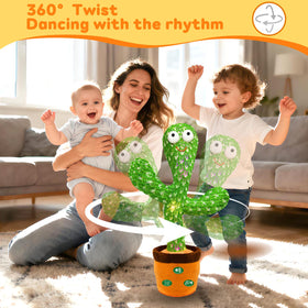 Hunfur cactus toy with multicolor LED lights during a musical moment