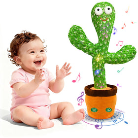 Hunfur dancing cactus toy front view with bright lights and music.