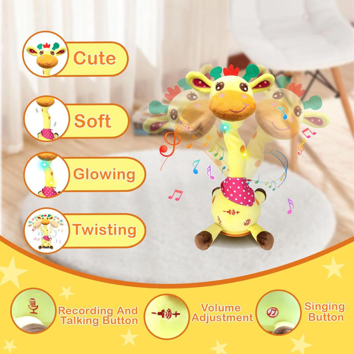 Hunfur giraffe toy delivering 10 learning songs for auditory exploration