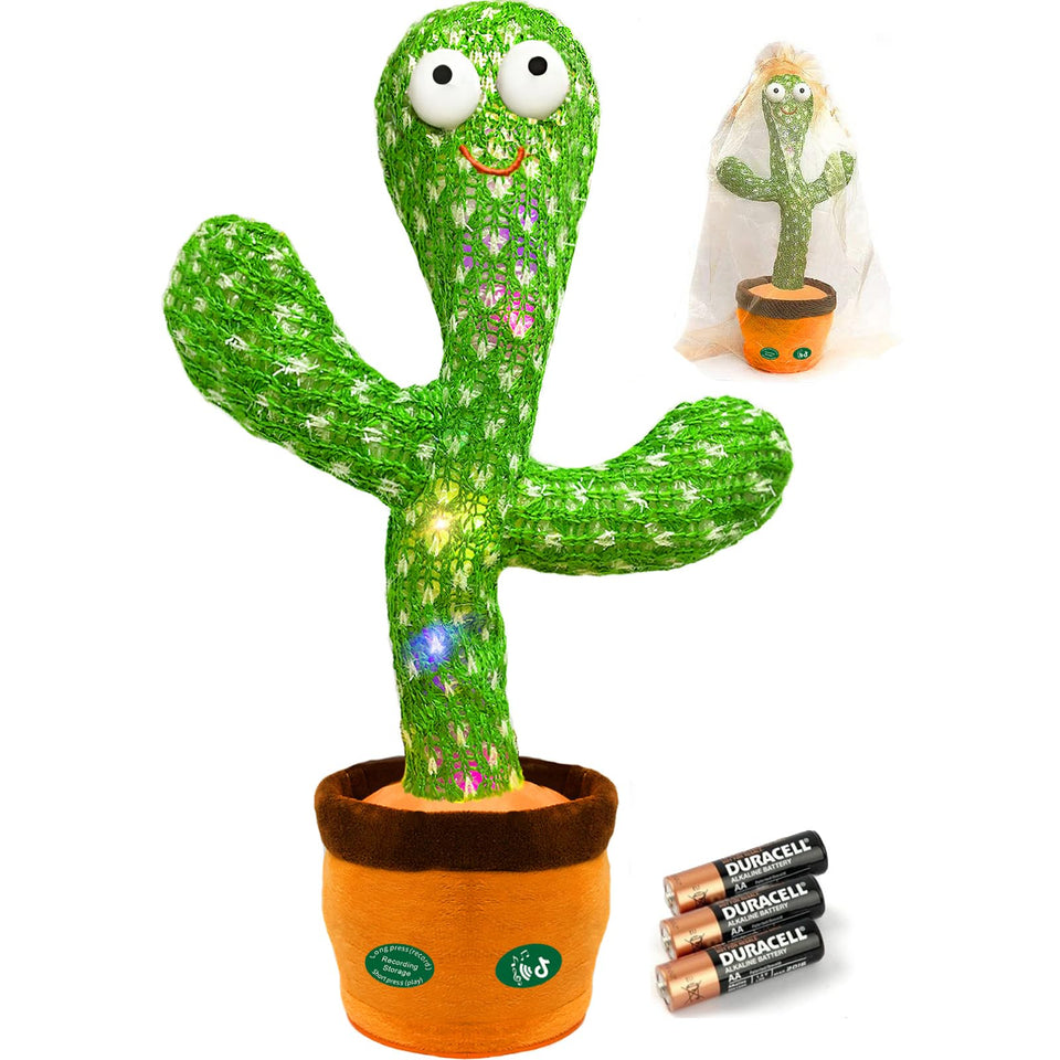 Hunfur Dancing Talking Cactus Toy front view shows recording feature for playful learning