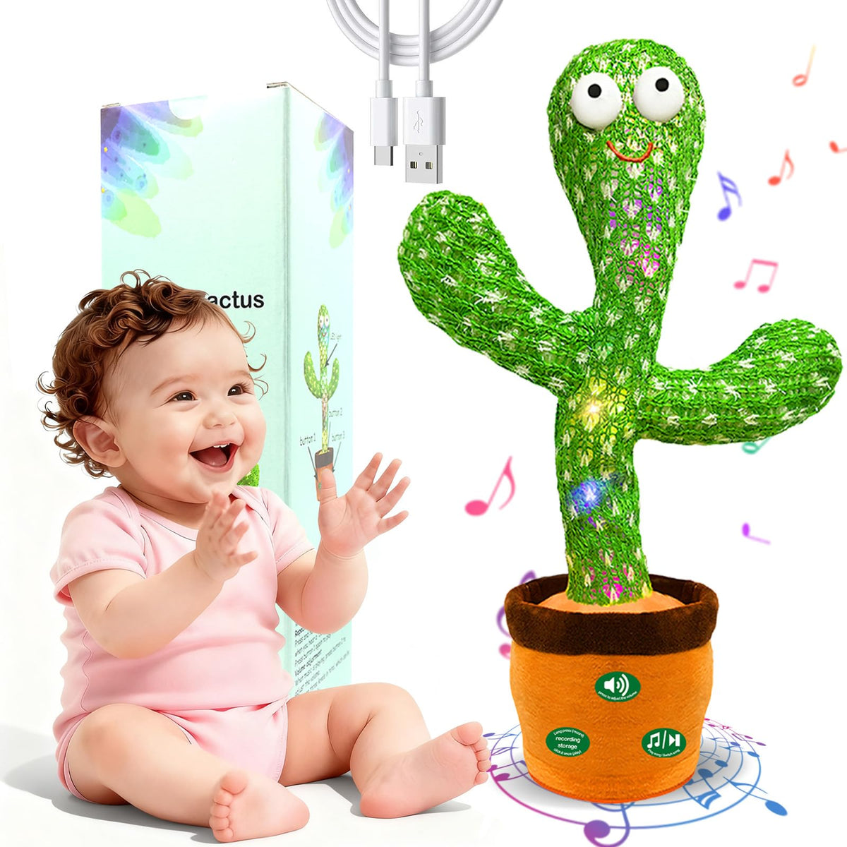 Hunfur rechargeable dancing cactus toy in motion with engaging play for toddlers