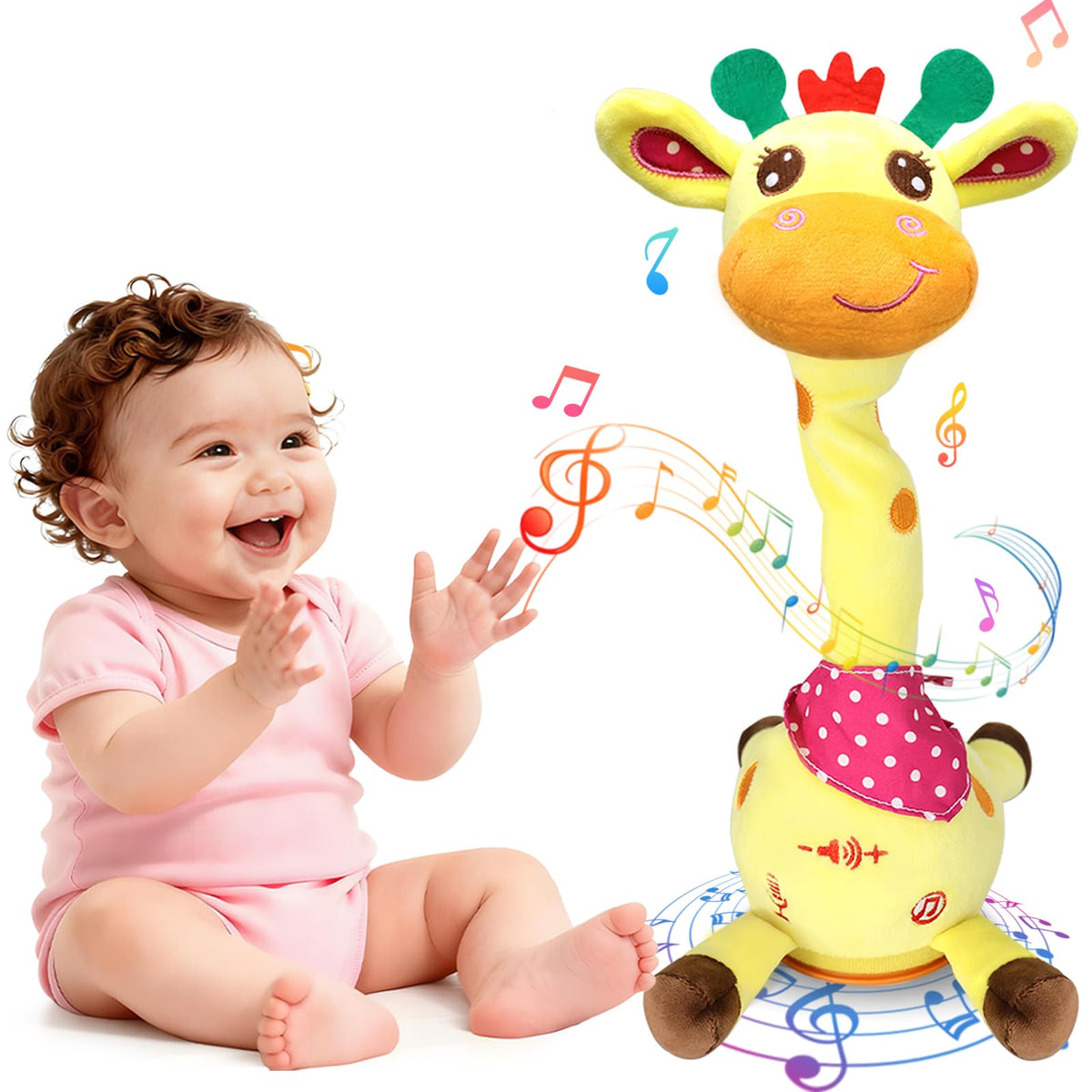 Hunfur Talking Dancing Giraffe toy with glowing lights for tummy time and engagement