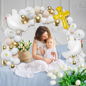 Hungdao 169-pcs First Communion Balloons Kit foil cross balloon accents sacred symbolism.