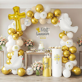 Hungdao 169-pcs First Communion Balloons Kit white balloons create a clean ceremony backdrop.