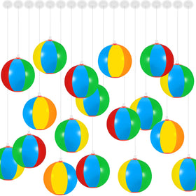 Hungdao 36-pcs rainbow beach balls with hanging rope for versatile outdoor decor.