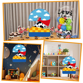 Hungdao baby shower and farm party pinata decor adds playful milestone charm.