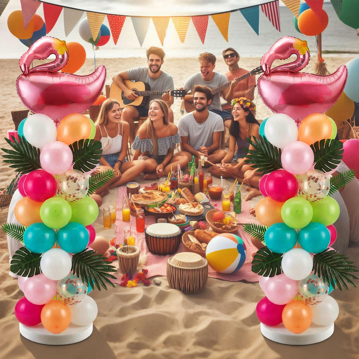Hungdao foil flamingo balloons in multiple sizes for layered tropical decor.