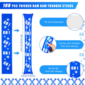 Hungdao cheer sticks blue inflated with straw for quick setup at events.