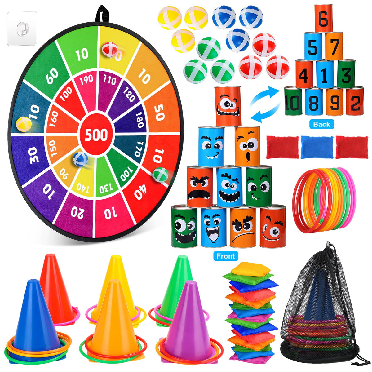 Hungdao dart board set with hanging hook for quick outdoor setup and family play.