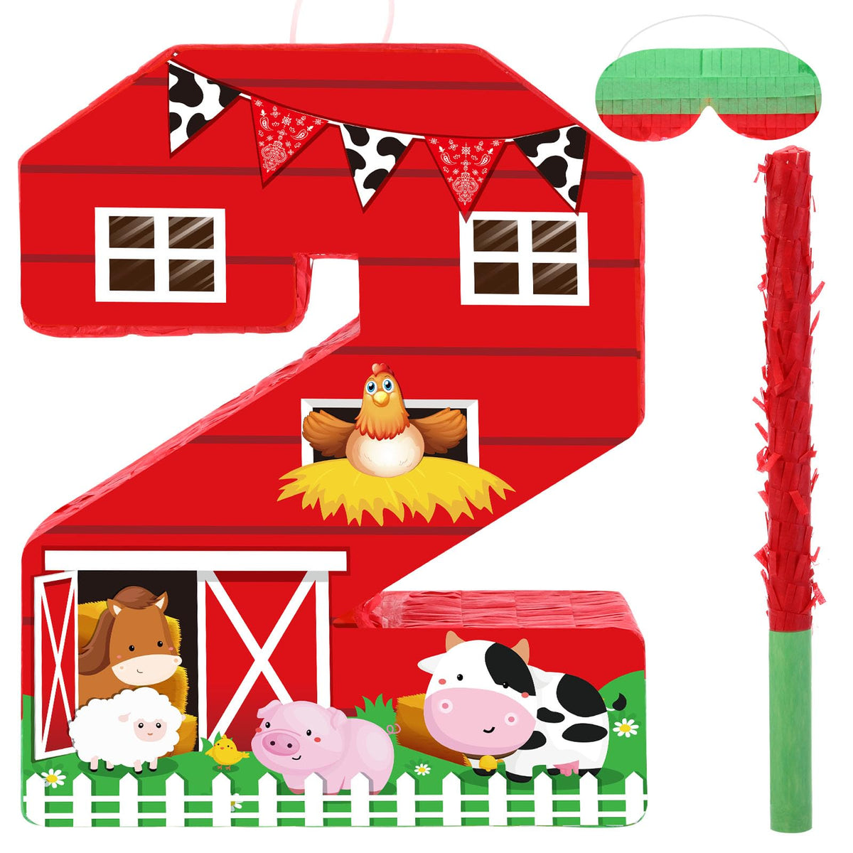 Hungdao farm birthday number 2 pinata, bright farm theme ideal for party decorations and games.