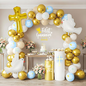 Hungdao first communion balloons arch kit creates a polished ceremony backdrop