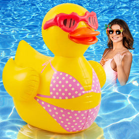 Hungdao giant inflatable duck pool float in bright yellow for a bold pool centerpiece.