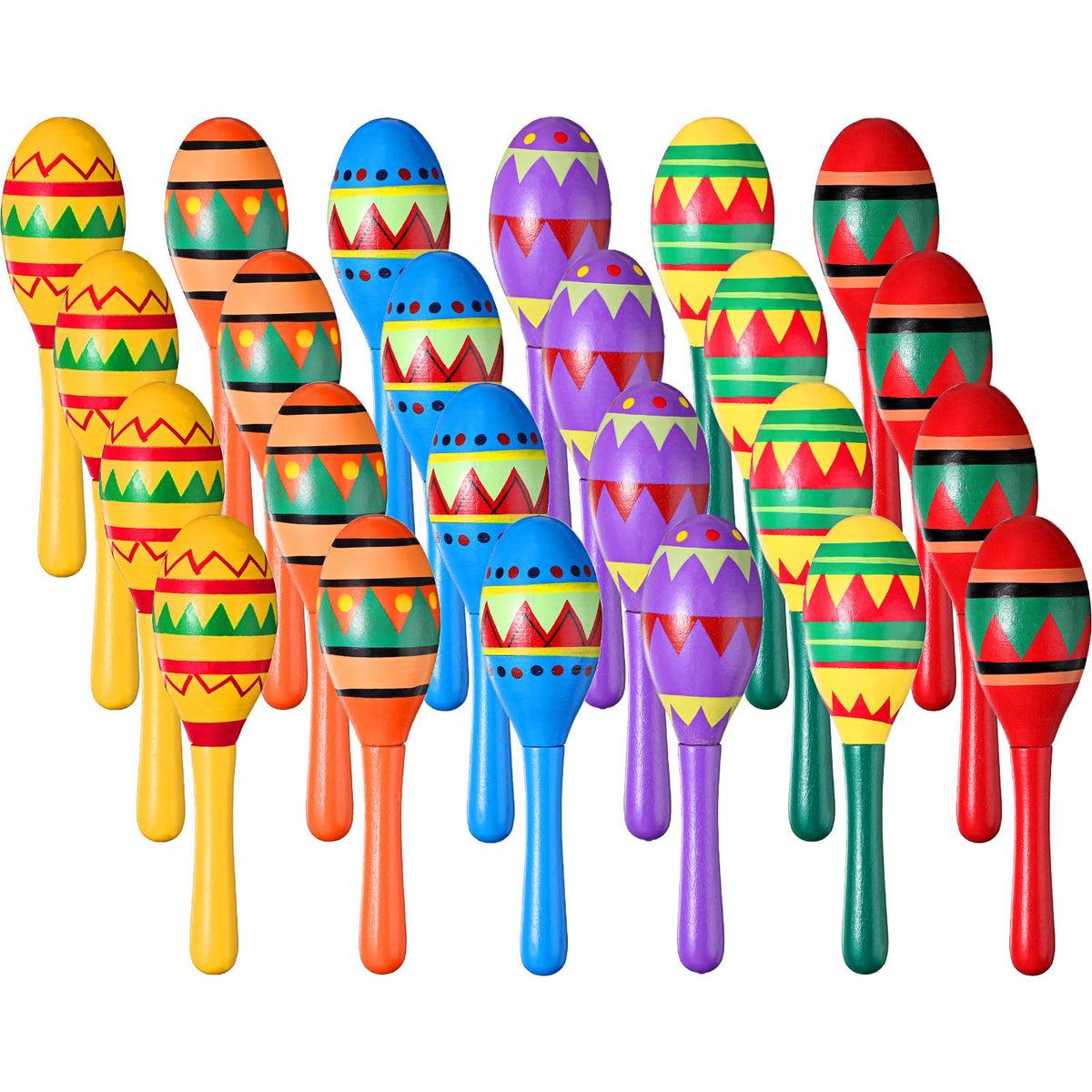 Hungdao mini wooden maracas in assorted designs for festive play and party decor.