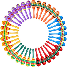 Hungdao mini wood maracas six designs front view showing vibrant colors for festive decor.