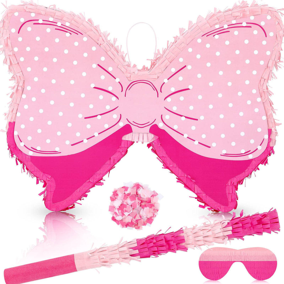 Hungdao Pink Bow Pinata front view, ideal centerpiece for a girl party and celebration