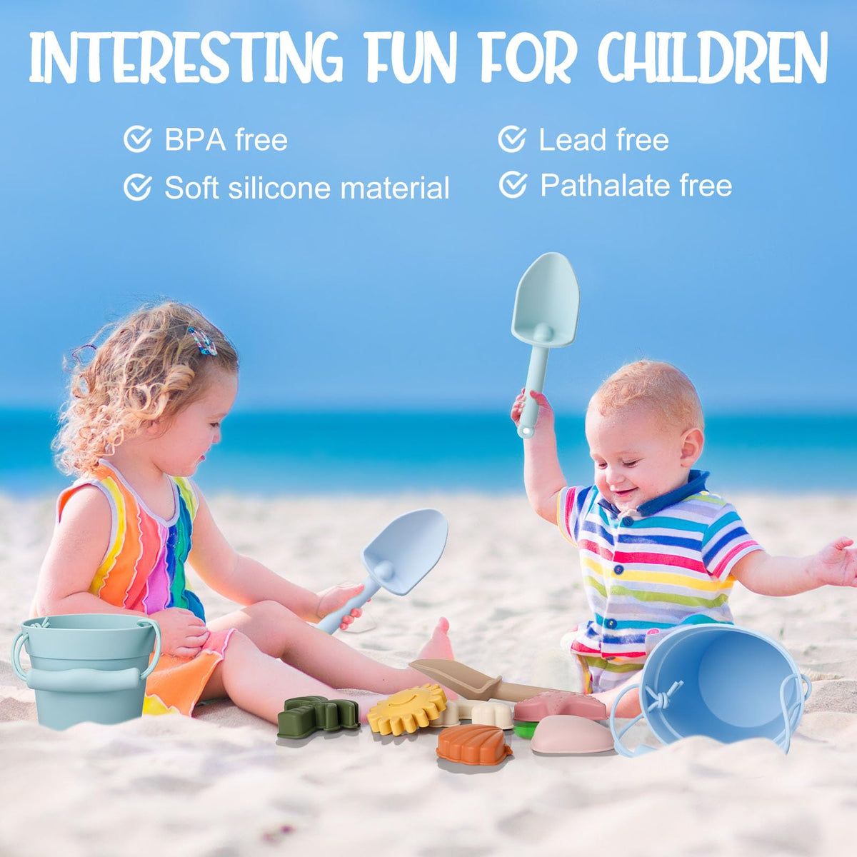 Hungdao silicone beach toys set mesh bag keeps toys organized for travel.