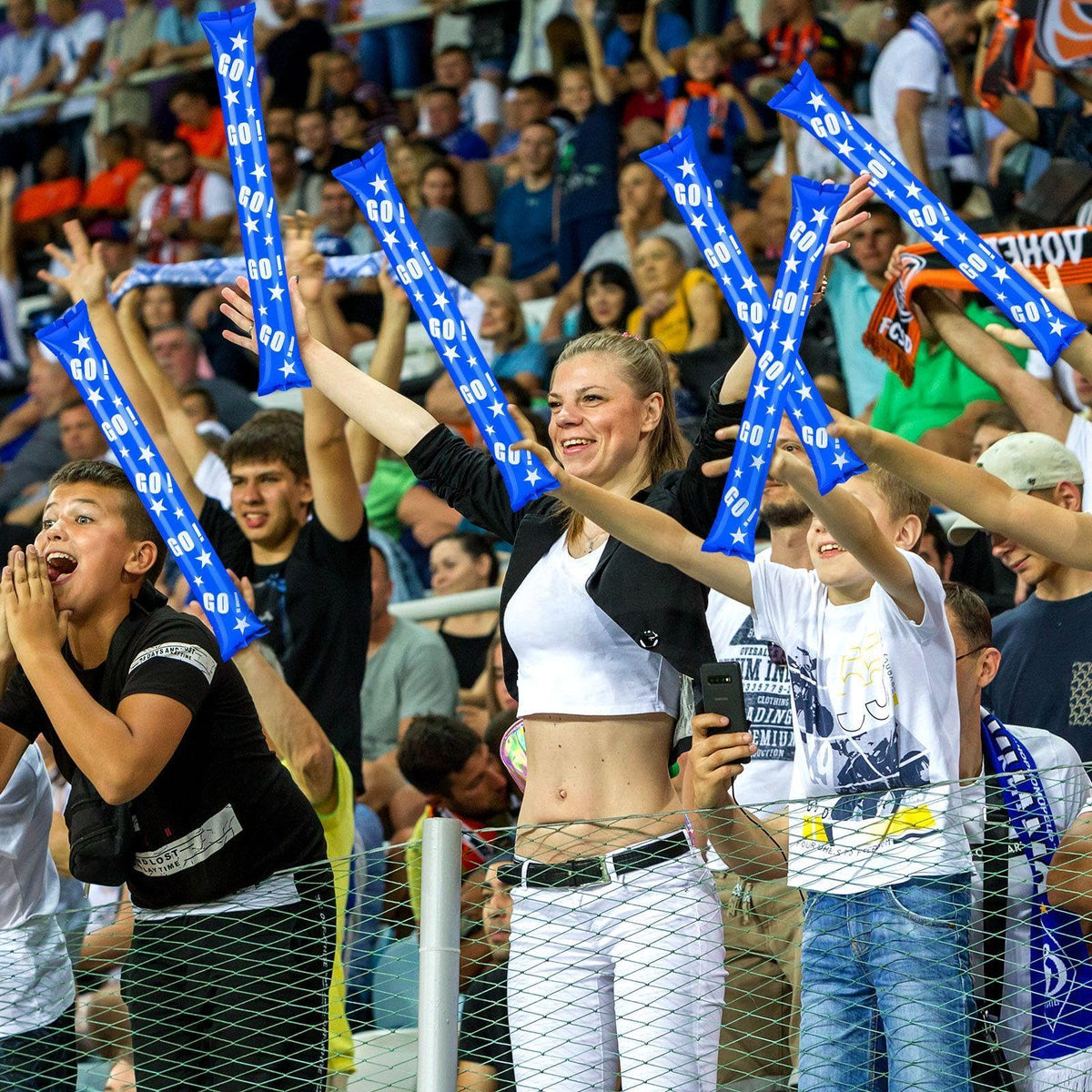 Hungdao sports event blue noisemakers enhance crowd energy at games.