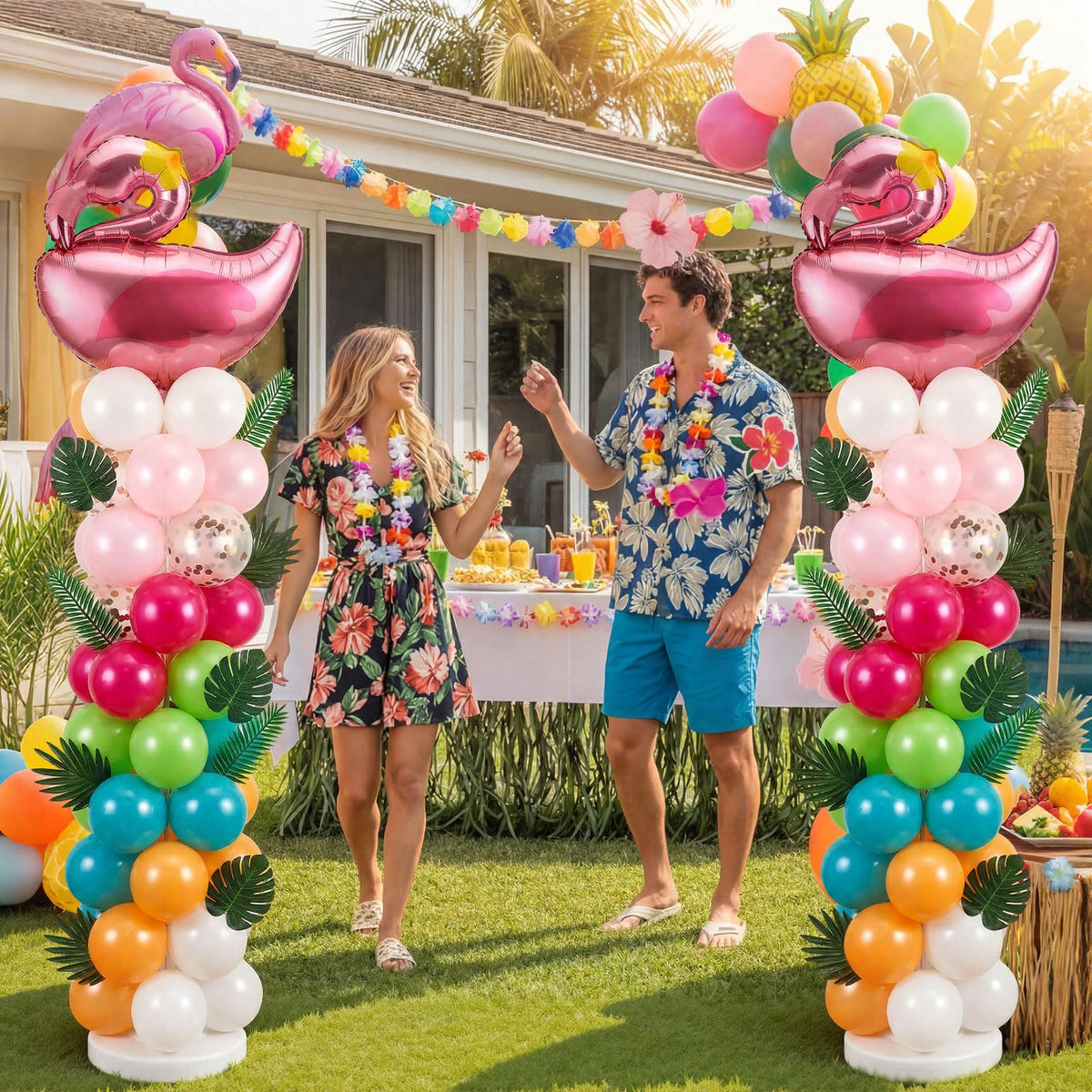 Hungdao tropical balloon kit with pump and clips simplifies setup and takedown.