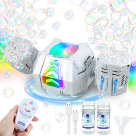 HUNKING 2026 RC Bubble Machine with RGB Lights shows 360 rotation for dynamic events