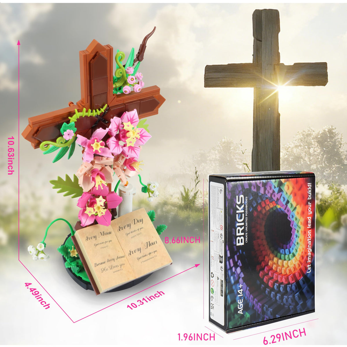 HUNKING Jesus Cross Flower shelf setup demonstrates a decorative cross display.