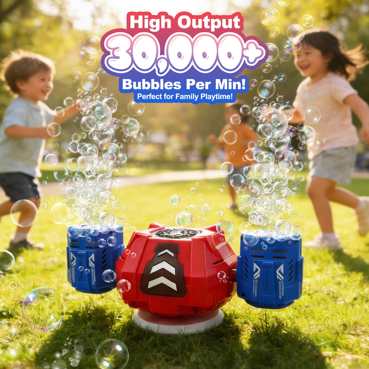 HUNKING RC Bubble Machine 360-degree rotation creates immersive bubble effects.