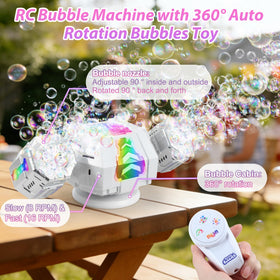 HUNKING RC Bubble Machine 360-degree rotation delivering dynamic bubble coverage