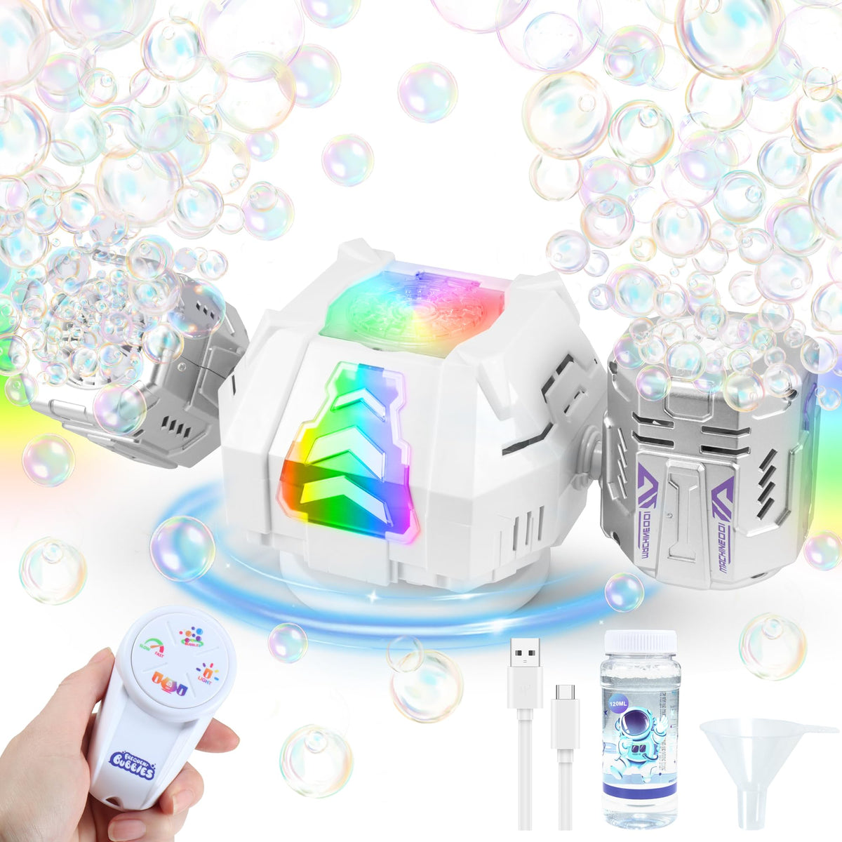 HUNKING RC Bubble Machine front view with compact design for easy indoor setup