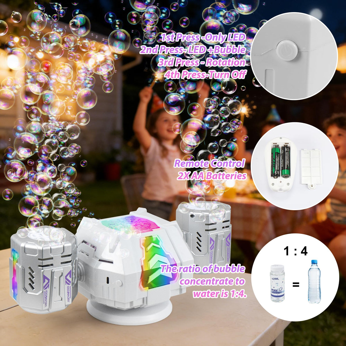 HUNKING RC Bubble Machine rechargeable battery enables cordless use anywhere