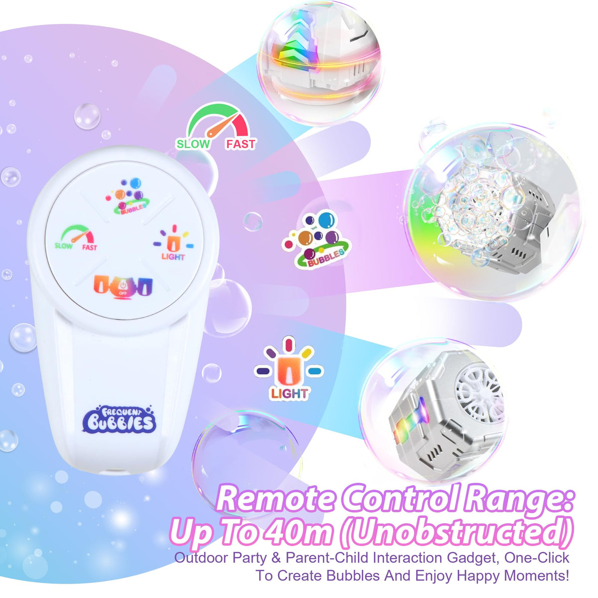HUNKING RC Bubble Machine RGB lights creating colorful nighttime shows