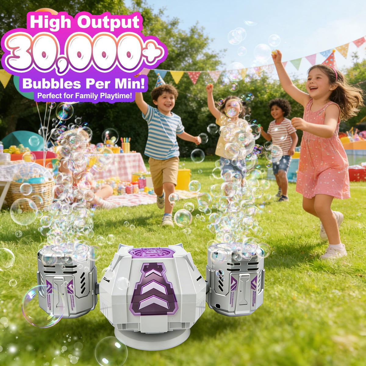 HUNKING RC Bubble Machine side view showing portable setup for events