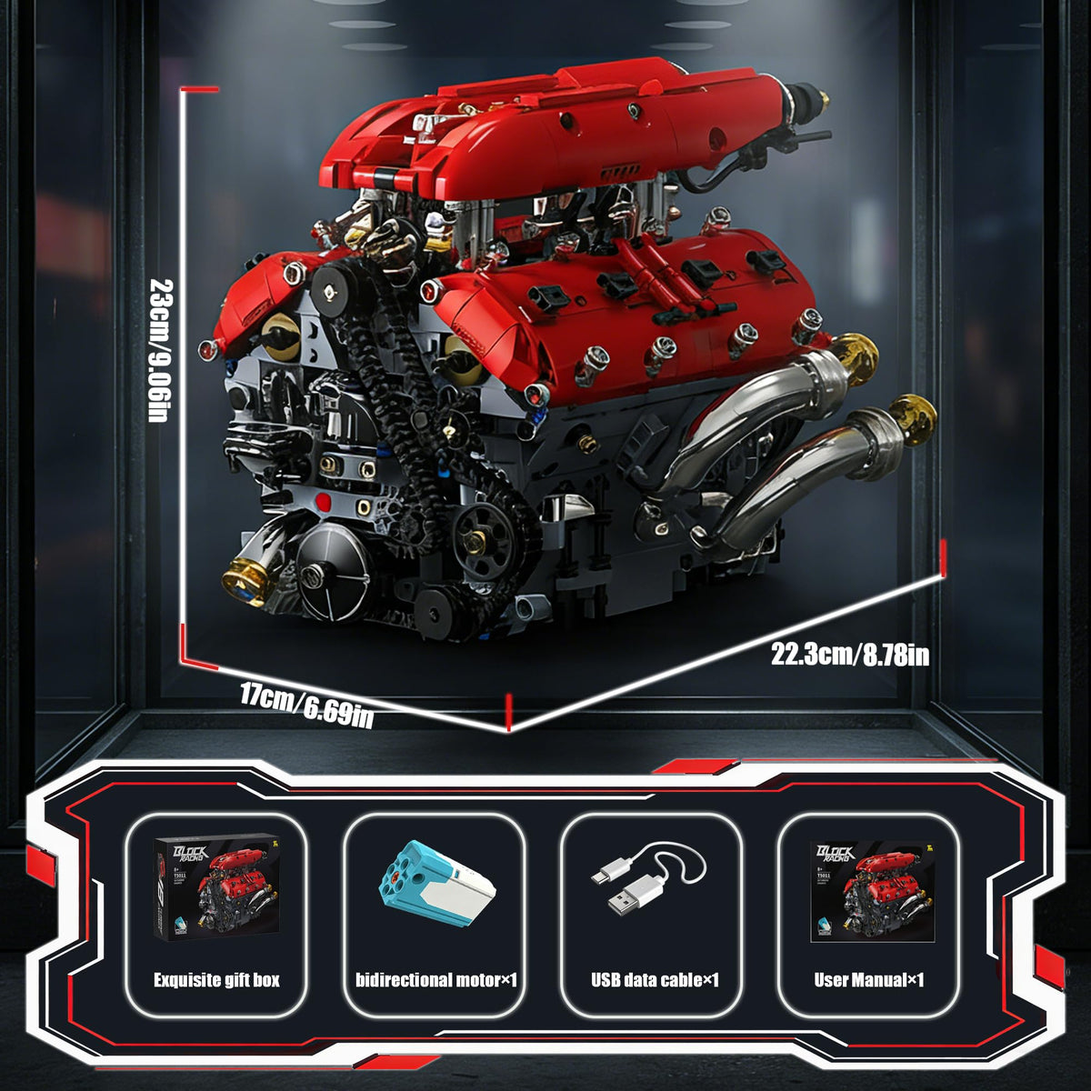 HUNKING V8 engine model kit camshaft and timing chain close up learning