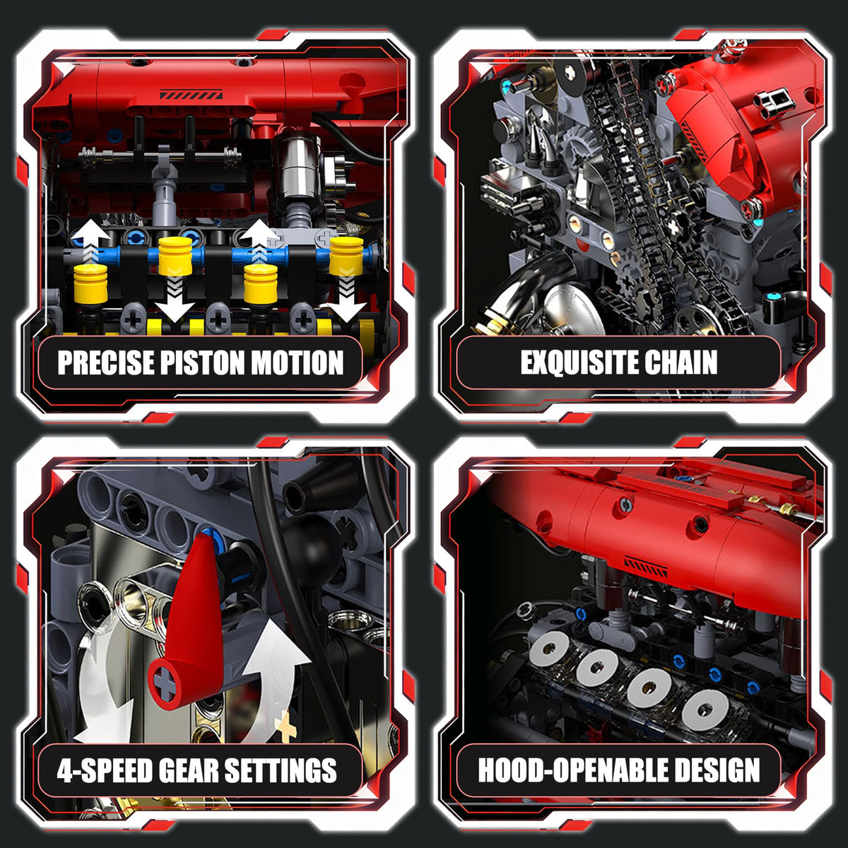 HUNKING V8 engine model kit power transmission close up learning guide