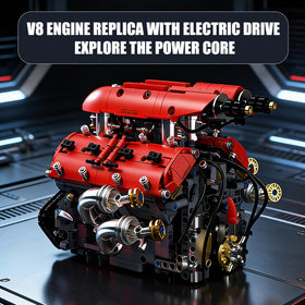 HUNKING V8 engine model kit turbo system detail shows engineering