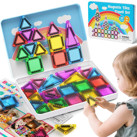Hunloot 40-piece magnetic tiles travel set with compact storage for on-the-go creativity.