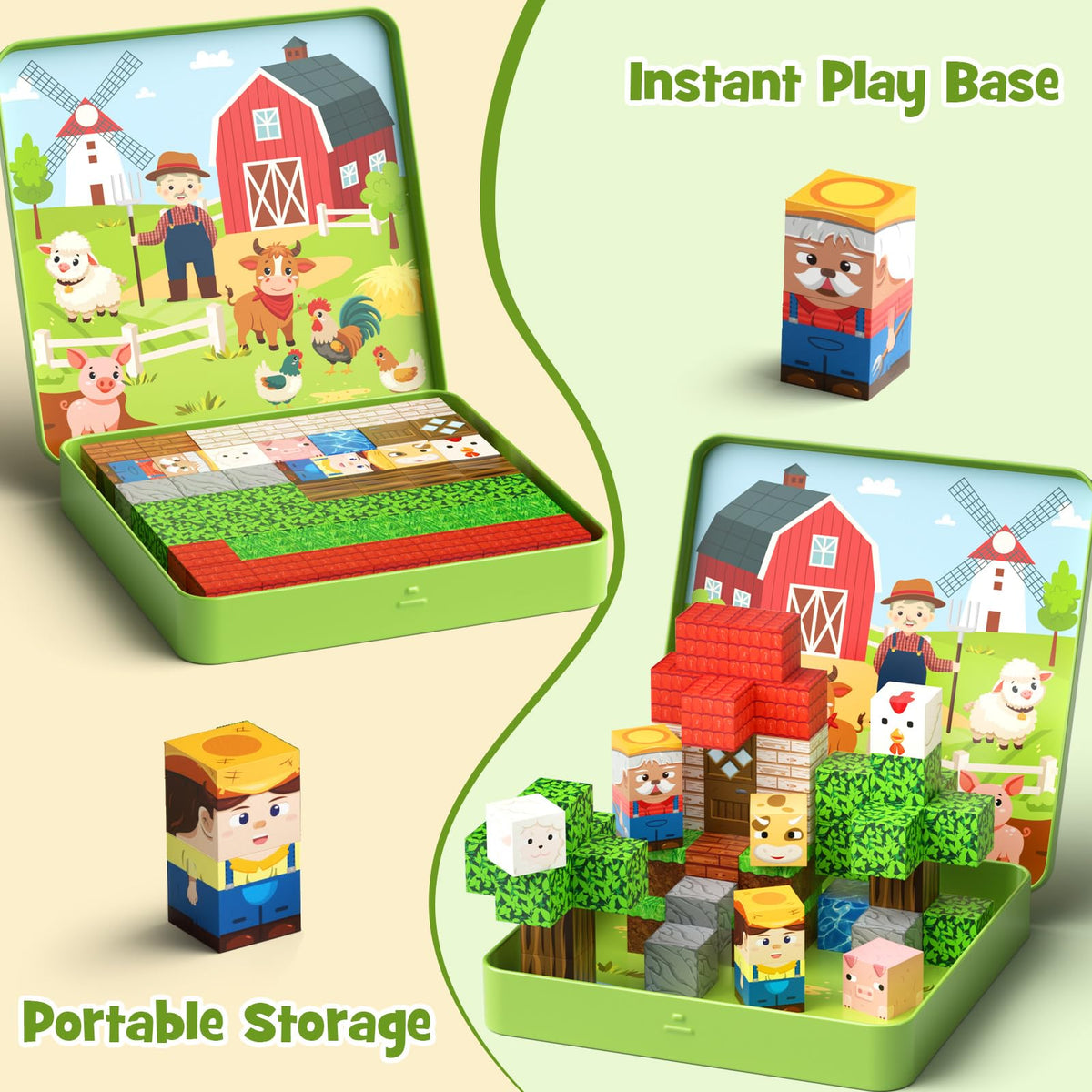 Hunloot barns and farm scene tiles elevate imaginative construction and problem-solving.