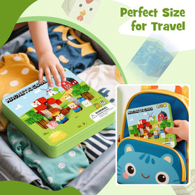 Hunloot flat magnetic play base doubles as a portable surface for anywhere play.