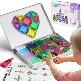 Hunloot mini magnetic tiles travel set box for on-the-go play and organization.