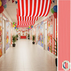 HunnmingRe circus banner 32in by 16ft red and white ceiling backdrop for festive spaces