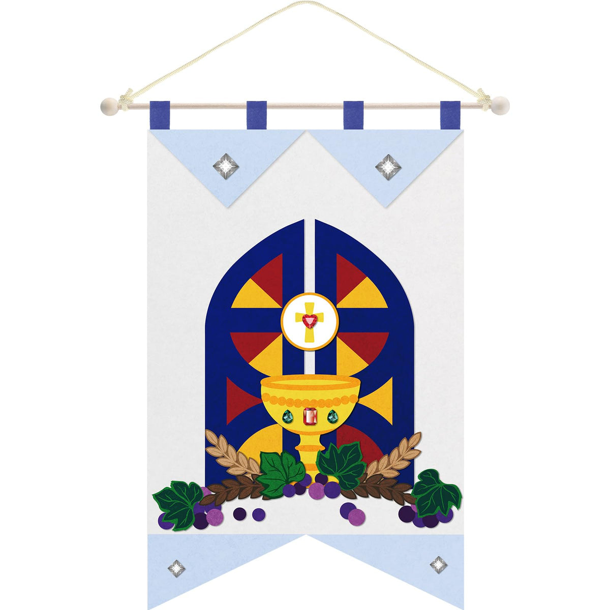 HunnmingRe first communion banner in dark blue felt, ideal for elegant church decor.