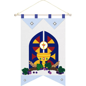 HunnmingRe first communion banner in dark blue felt, ideal for elegant church decor.